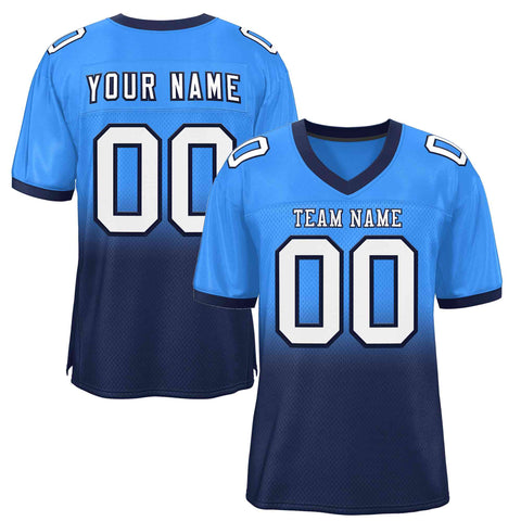 Custom Powder Blue Navy-White Gradient Fashion Outdoor Authentic Football Jersey
