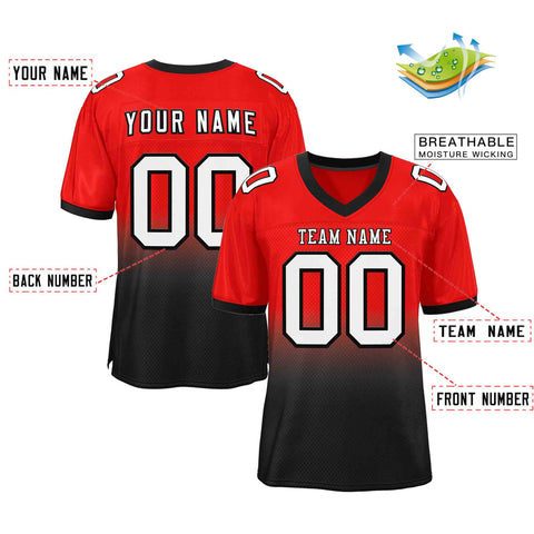Custom Red Black White-Black Gradient Fashion Outdoor Authentic Football Jersey