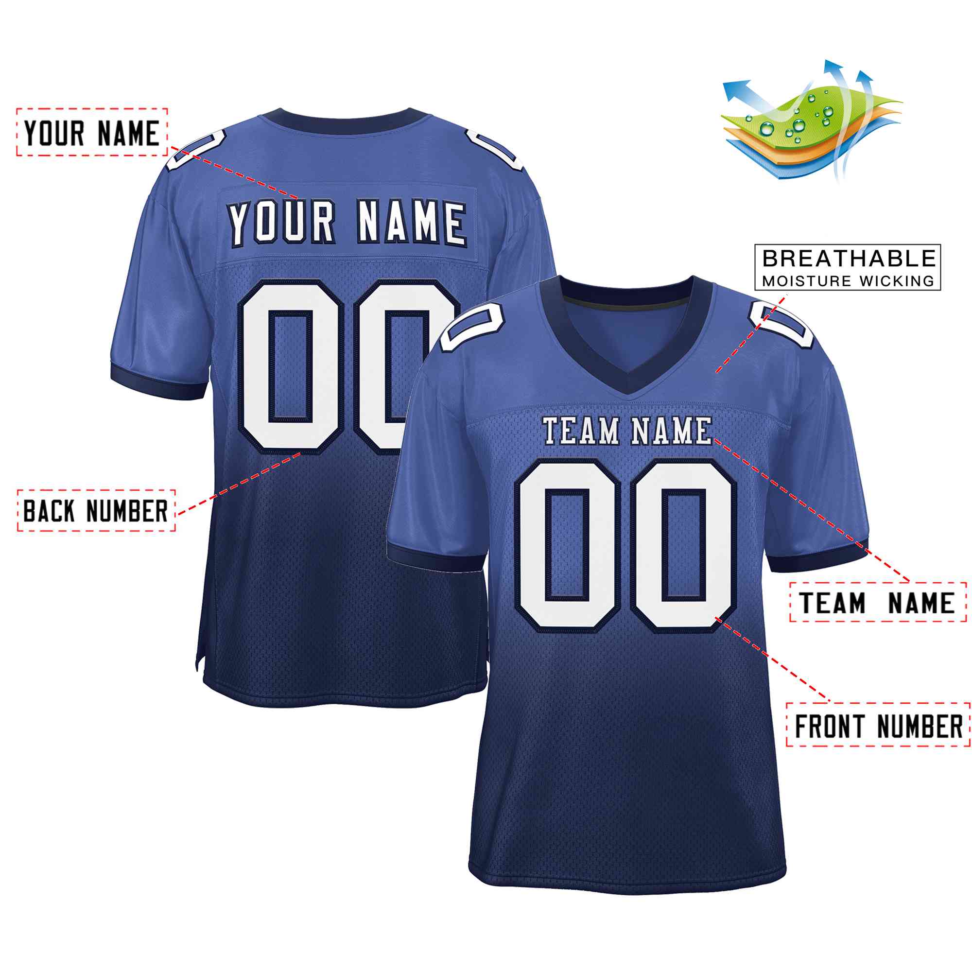 Custom Royal Navy White-Navy Gradient Fashion Outdoor Authentic Football Jersey