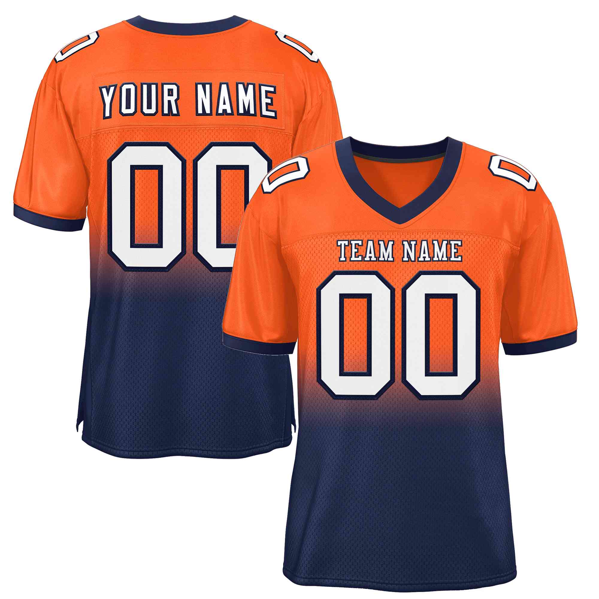 Custom Orange Navy-White Gradient Fashion Outdoor Authentic Football Jersey