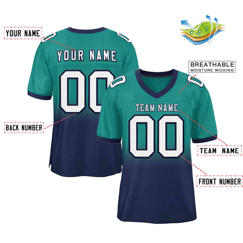Custom Teal Navy-White Gradient Fashion Outdoor Authentic Football Jersey