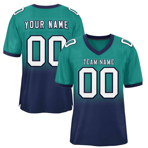 Custom Teal Navy-White Gradient Fashion Outdoor Authentic Football Jersey