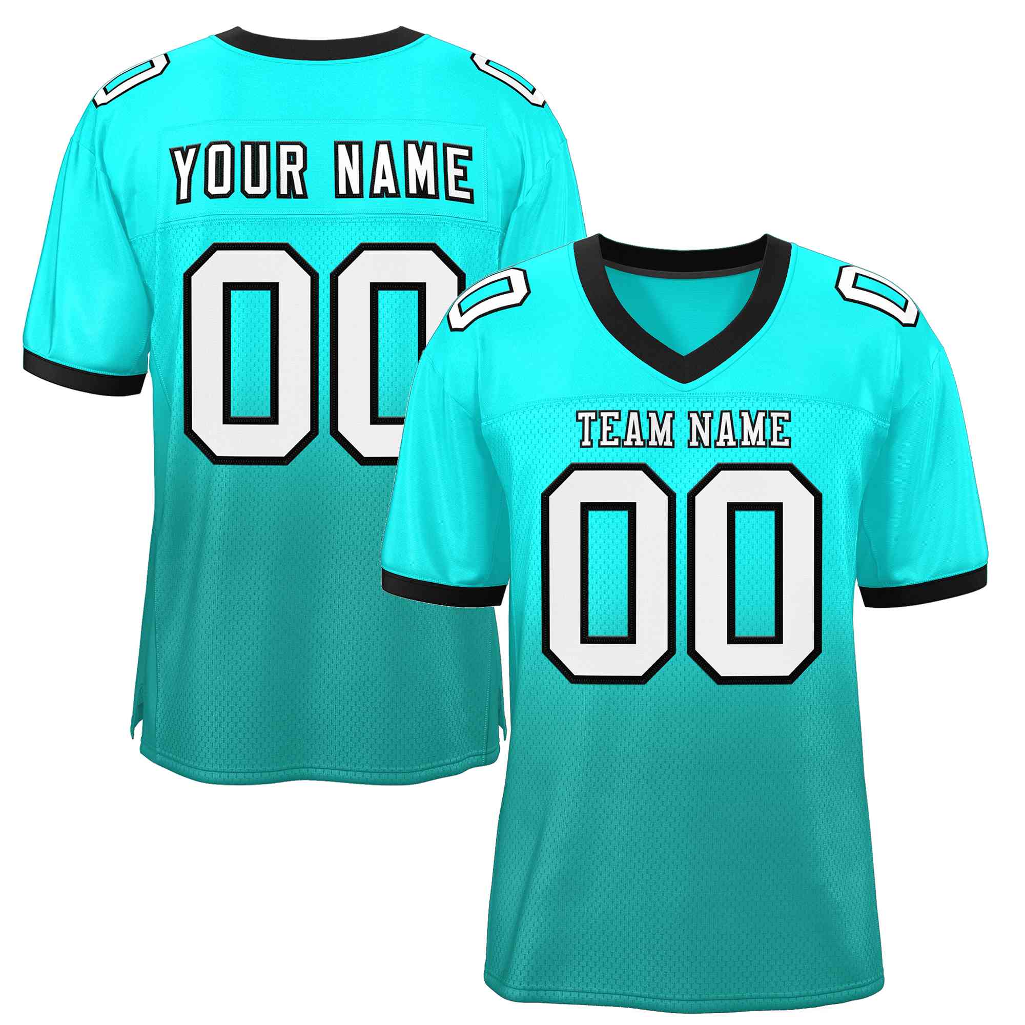 Custom Light Green Aqua White-Black Gradient Fashion Outdoor Authentic Football Jersey