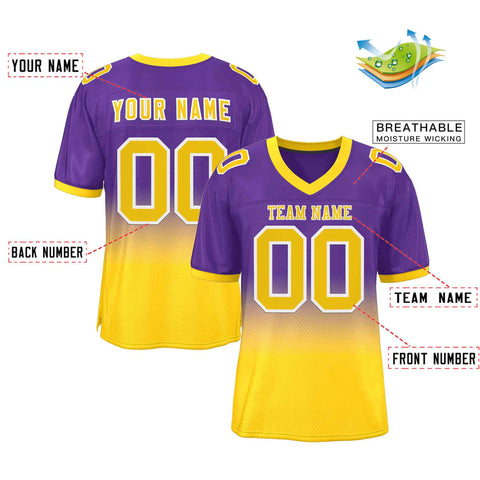 Custom Purple Gold-White Gradient Fashion Outdoor Authentic Football Jersey