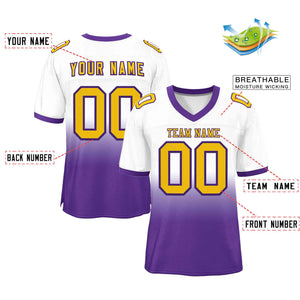 Custom White Purple Gold-Purple Gradient Fashion Outdoor Authentic Football Jersey