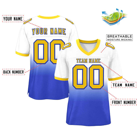 Custom White Royal Gold-Royal Gradient Fashion Outdoor Authentic Football Jersey
