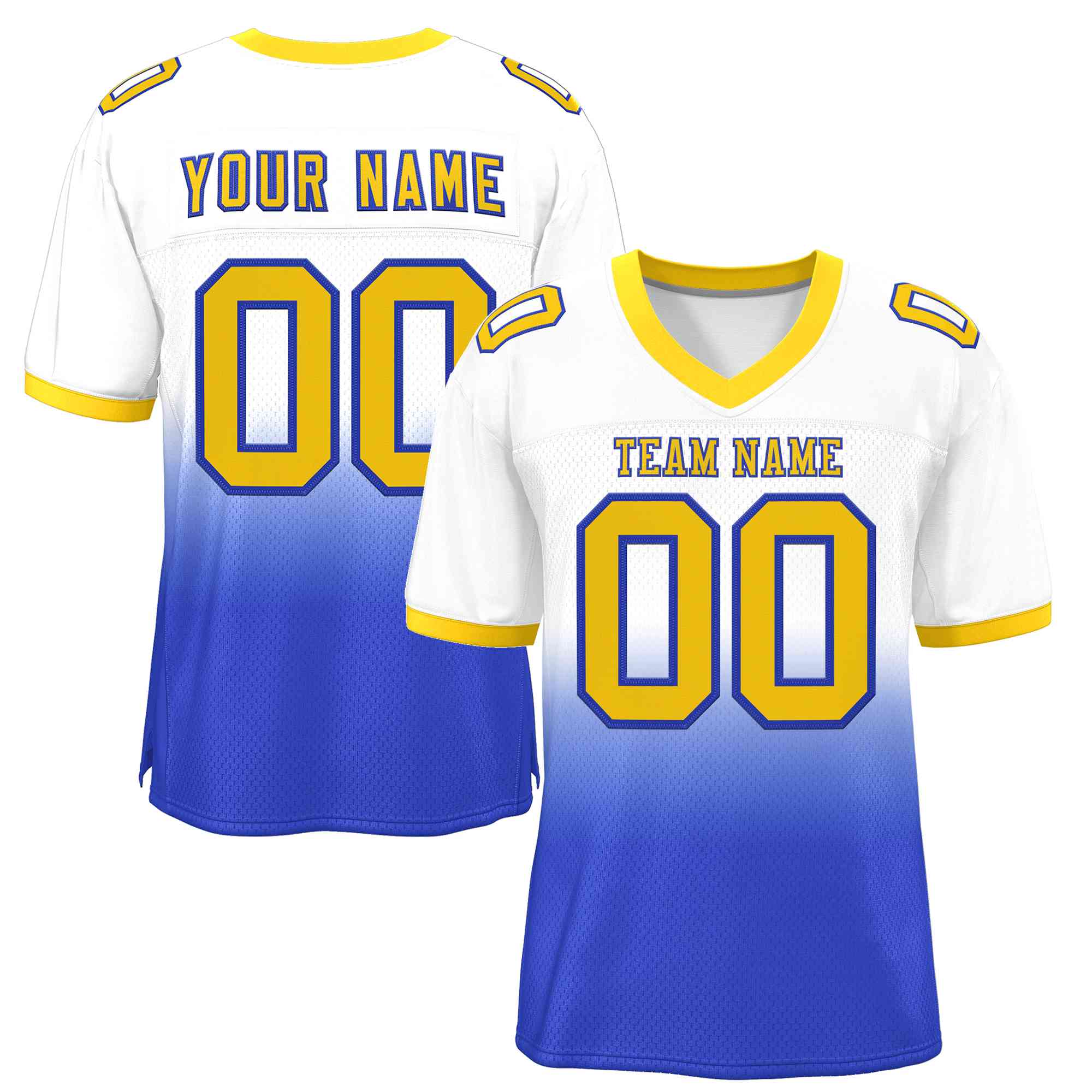 Custom White Royal Gold-Royal Gradient Fashion Outdoor Authentic Football Jersey