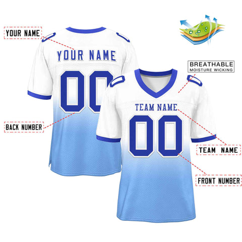 Custom White Light Blue Royal-White Gradient Fashion Outdoor Authentic Football Jersey