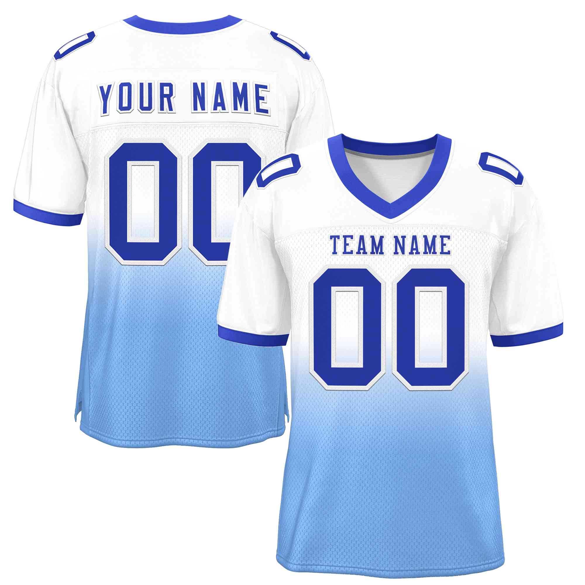 Custom White Light Blue Royal-White Gradient Fashion Outdoor Authentic Football Jersey