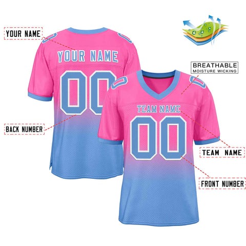 Custom Pink Light Blue-White Gradient Fashion Outdoor Authentic Football Jersey