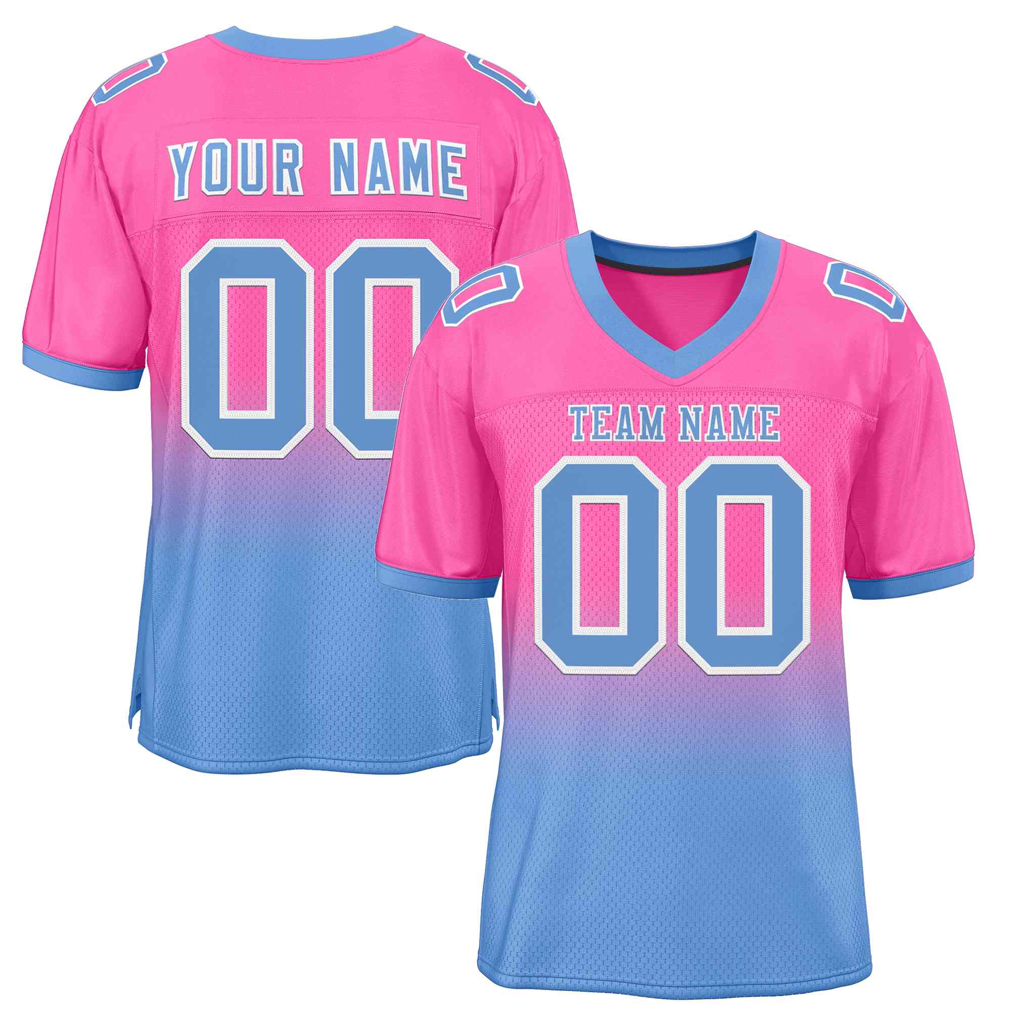 Custom Pink Light Blue-White Gradient Fashion Outdoor Authentic Football Jersey