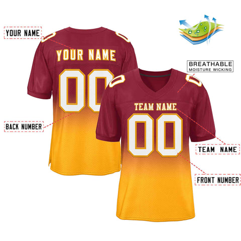 Custom Cardinal Yellow White-Yellow Gradient Fashion Outdoor Authentic Football Jersey