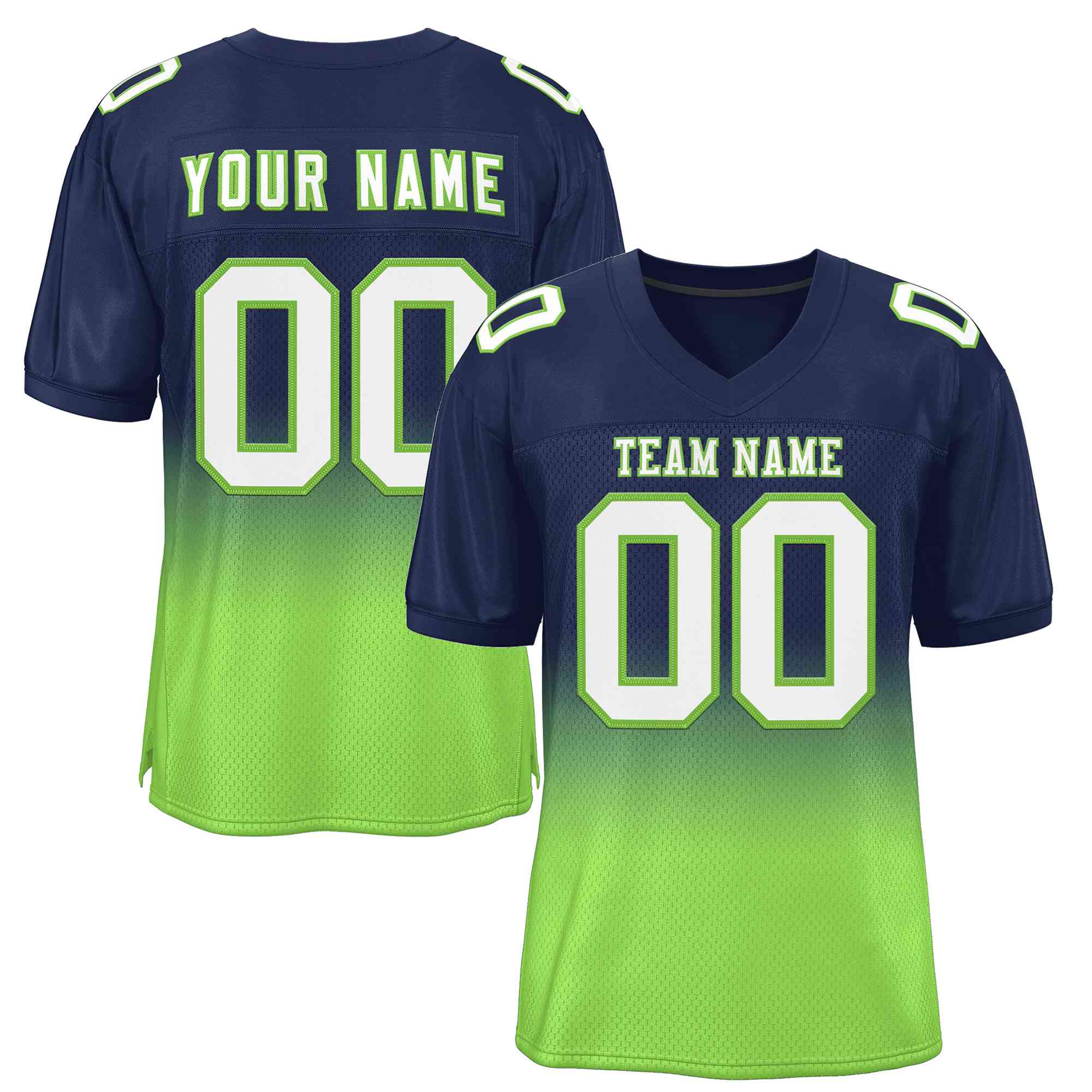 Custom Navy Neon Green White-Neon Green Gradient Fashion Outdoor Authentic Football Jersey