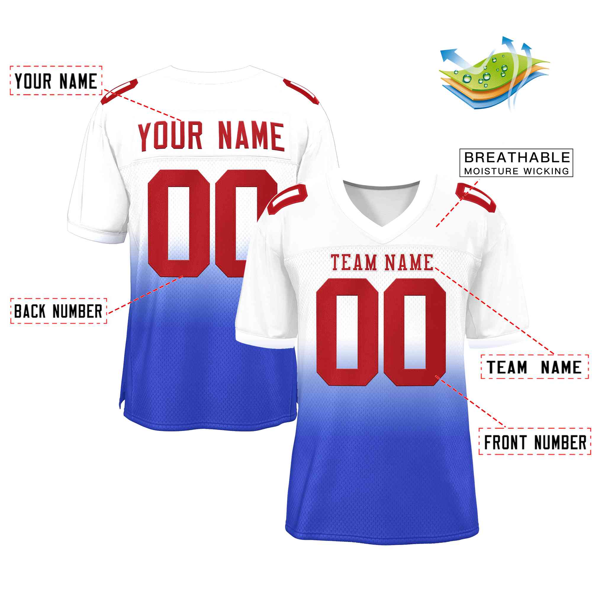 Custom White Royal Red-White Gradient Fashion Outdoor Authentic Football Jersey