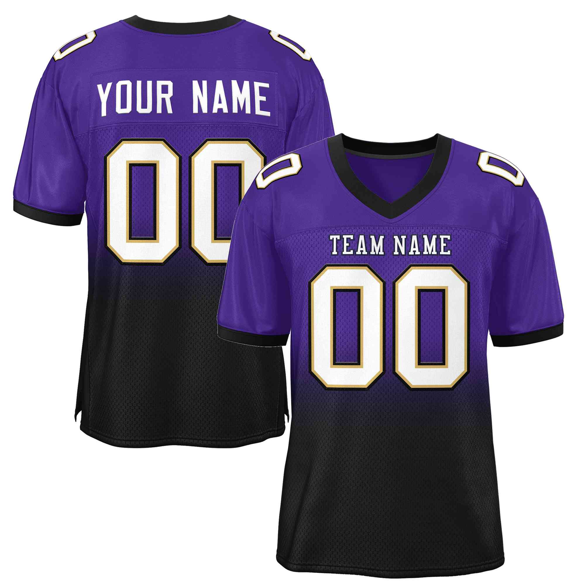 Custom Purple Black White-Black Gradient Fashion Outdoor Authentic Football Jersey