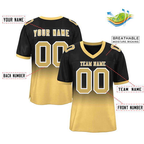 Custom Black Old Gold-White Gradient Fashion Outdoor Authentic Football Jersey
