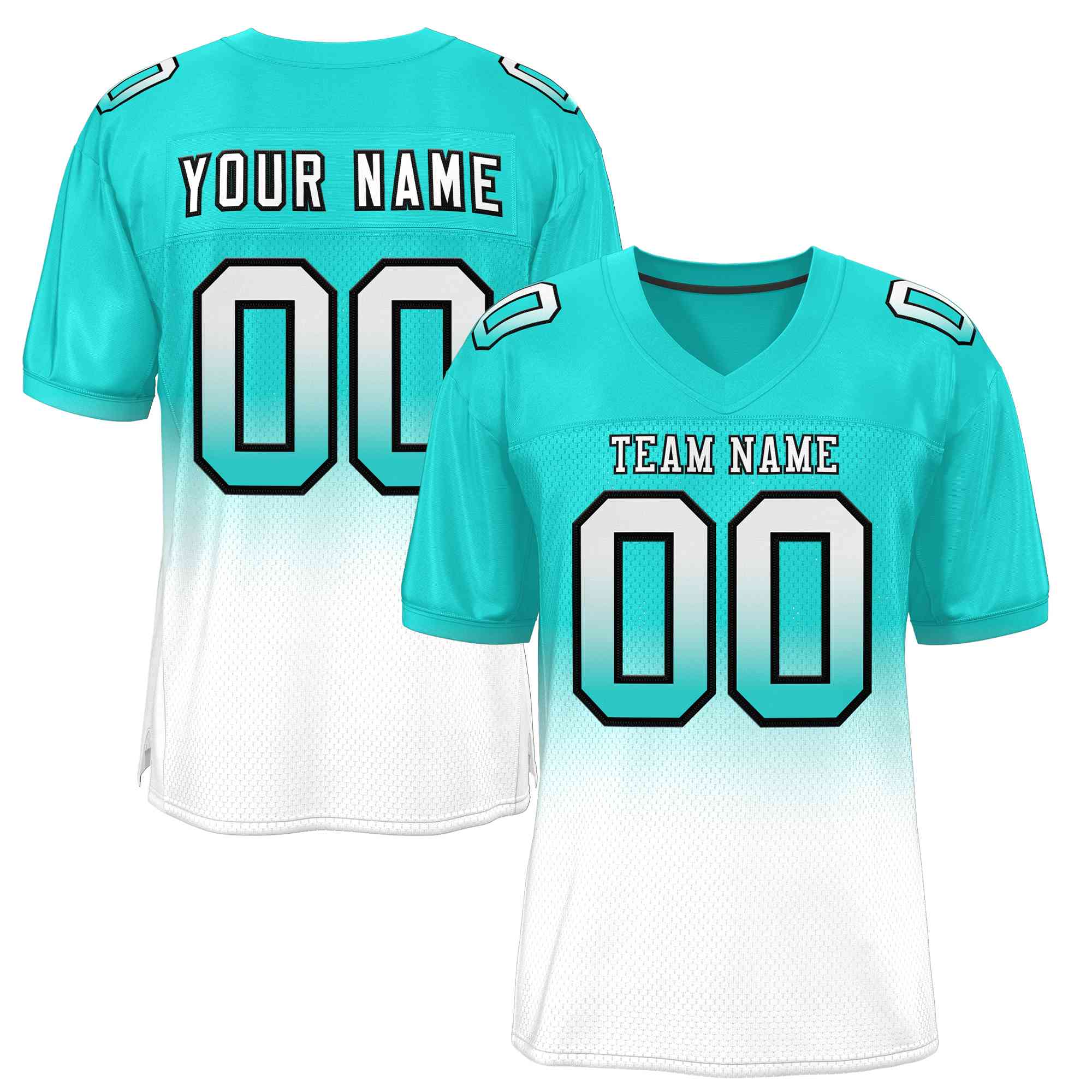 Custom Aqua White-Black Gradient Fashion Outdoor Authentic Football Jersey