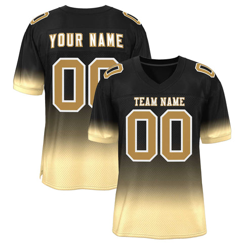 Custom Black Khaki-Old Gold Gradient Fashion Personalized Team Football Jersey