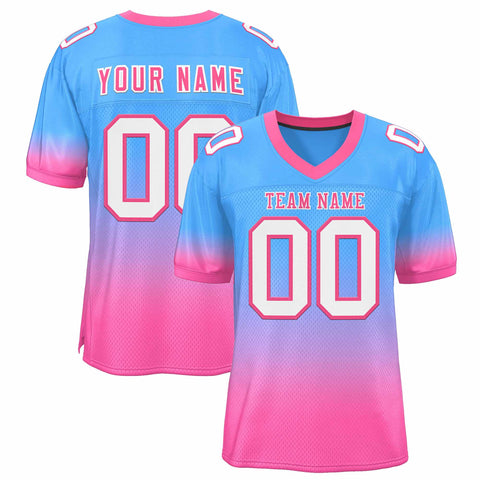 Custom Powder Blue Pink-White Gradient Fashion Personalized Team Football Jersey