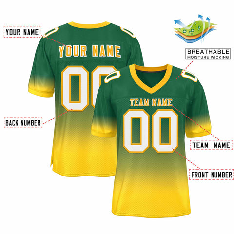 Custom Green Gold-White Gradient Fashion Personalized Team Football Jersey