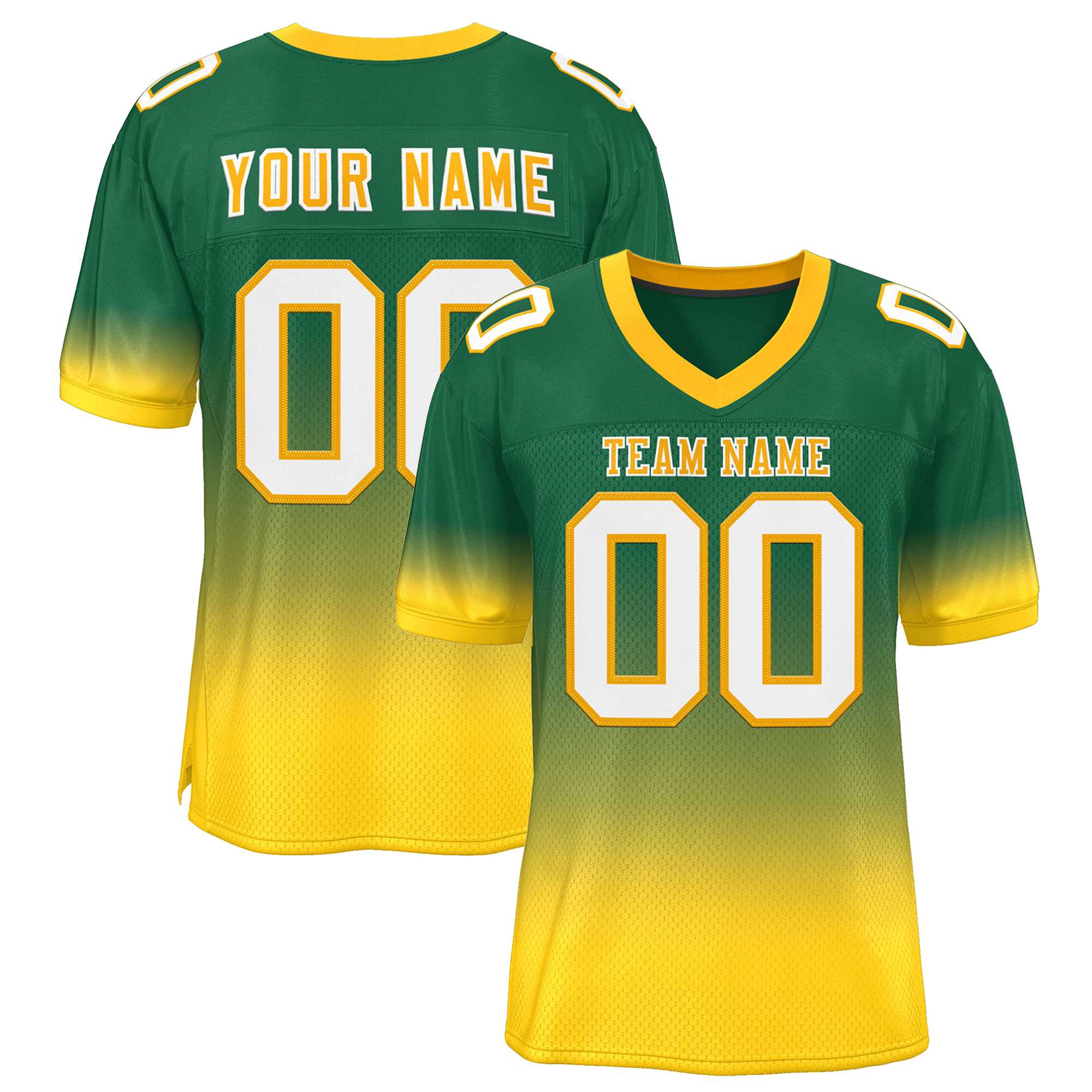 Custom Green Gold-White Gradient Fashion Personalized Team Football Jersey