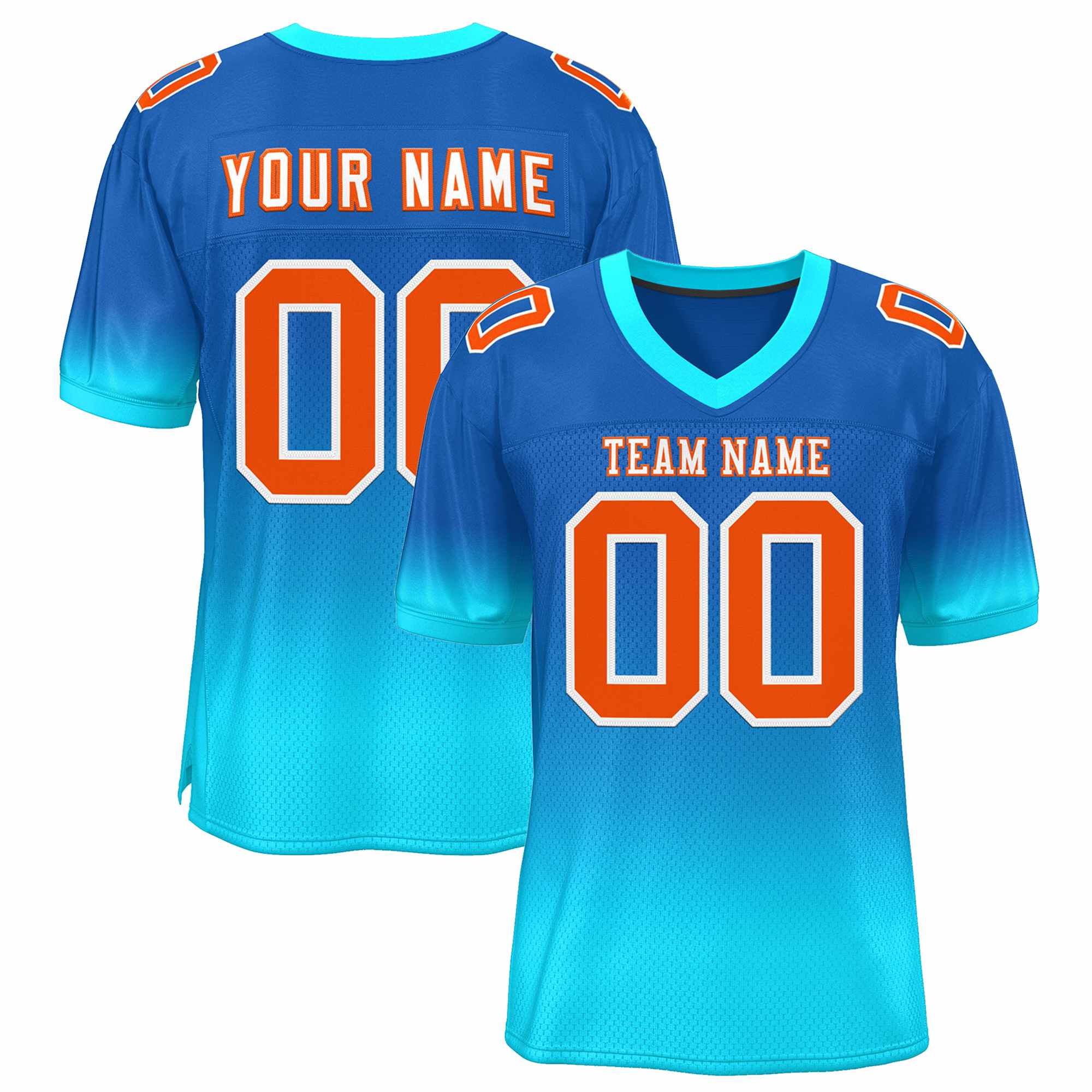 Custom Royal Light Blue-Orange Gradient Fashion Personalized Team Football Jersey