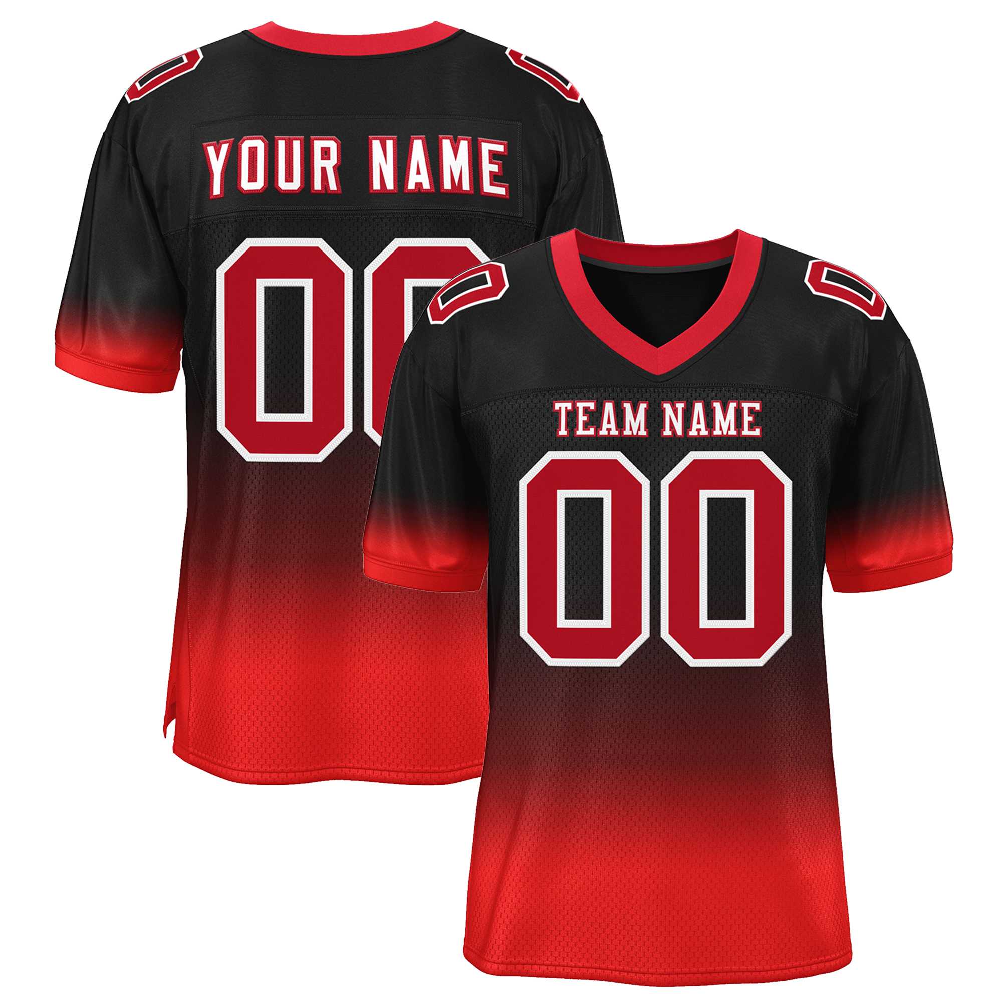 Custom Black Red-White Gradient Fashion Personalized Team Football Jersey