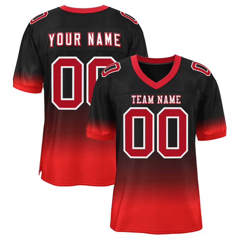 Custom Black Red-White Gradient Fashion Personalized Team Football Jersey
