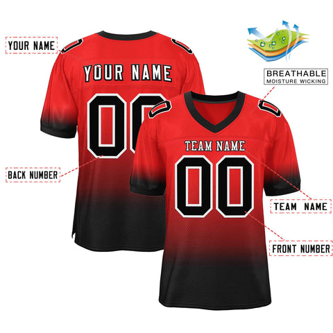 Custom Red Black-White Gradient Fashion Personalized Team Football Jersey