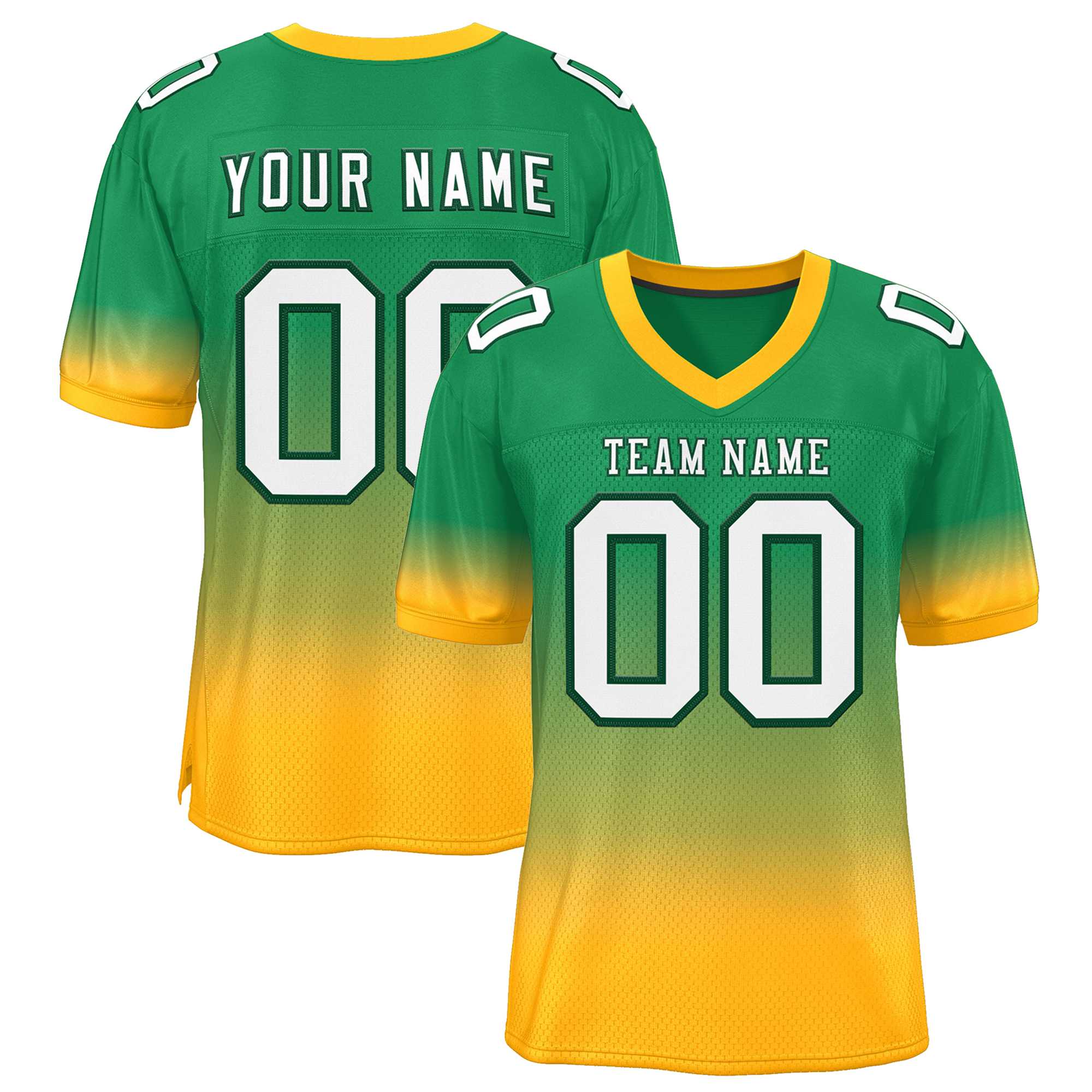 Custom Green Yellow-White Gradient Fashion Personalized Team Football Jersey