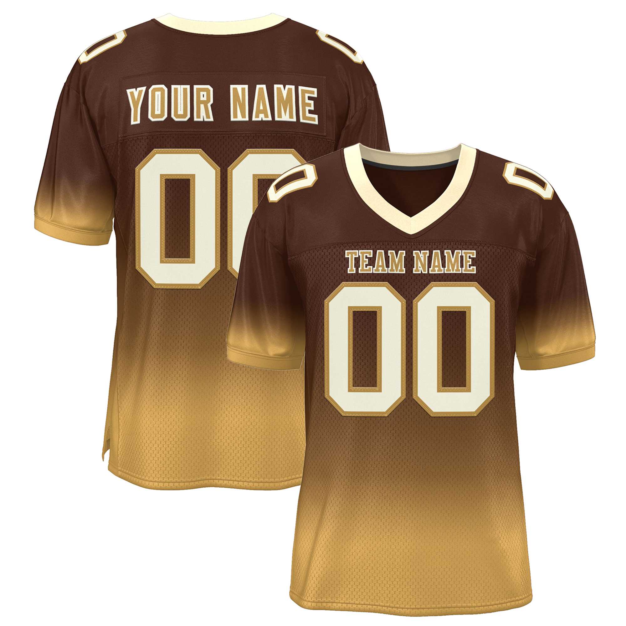 Custom Brown Old Gold-Cream Gradient Fashion Personalized Team Football Jersey