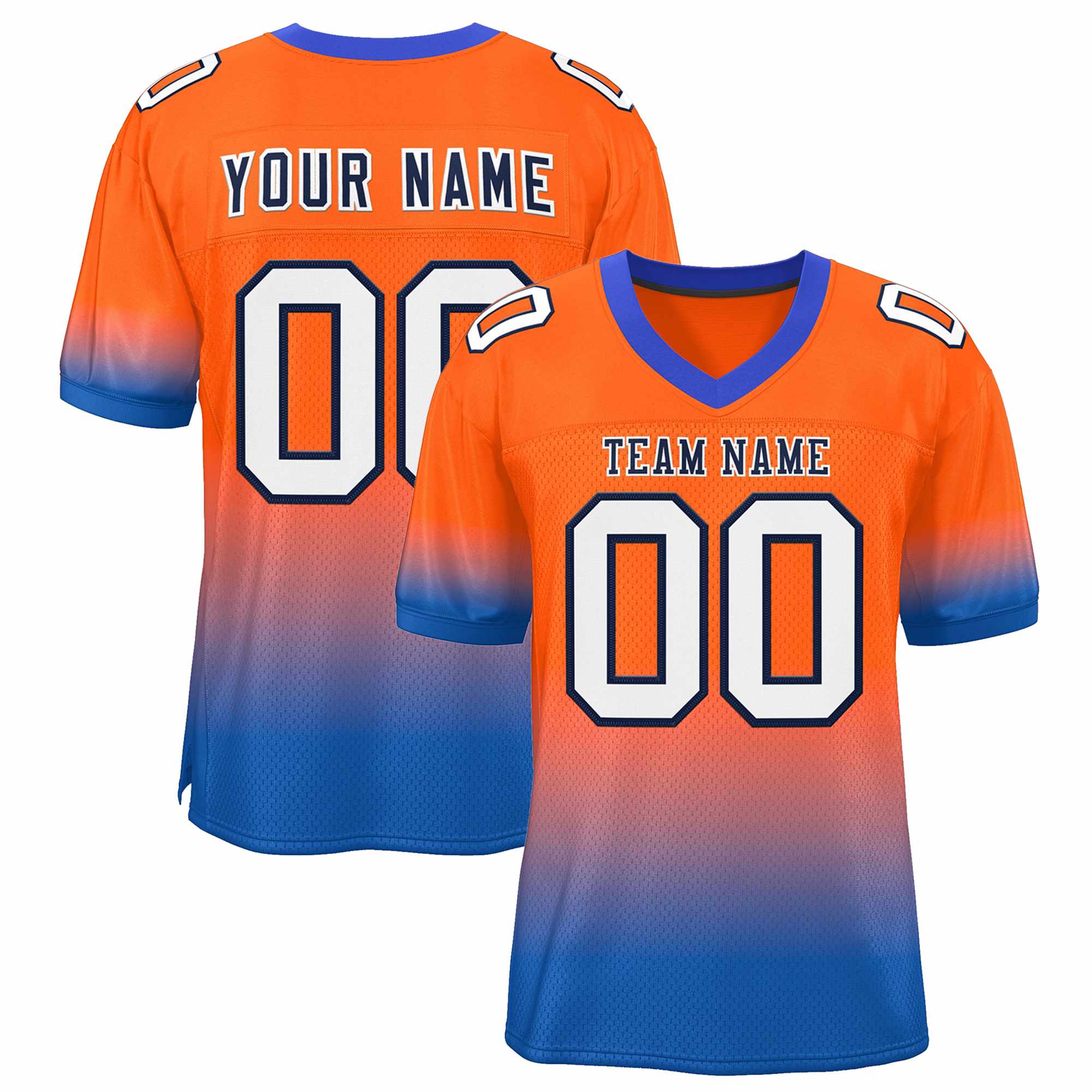 Custom Orange Royal-White Gradient Fashion Personalized Team Football Jersey