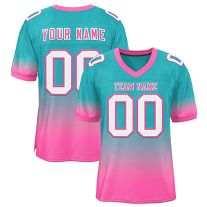 Custom Aqua Pink-White Gradient Fashion Personalized Team Football Jersey