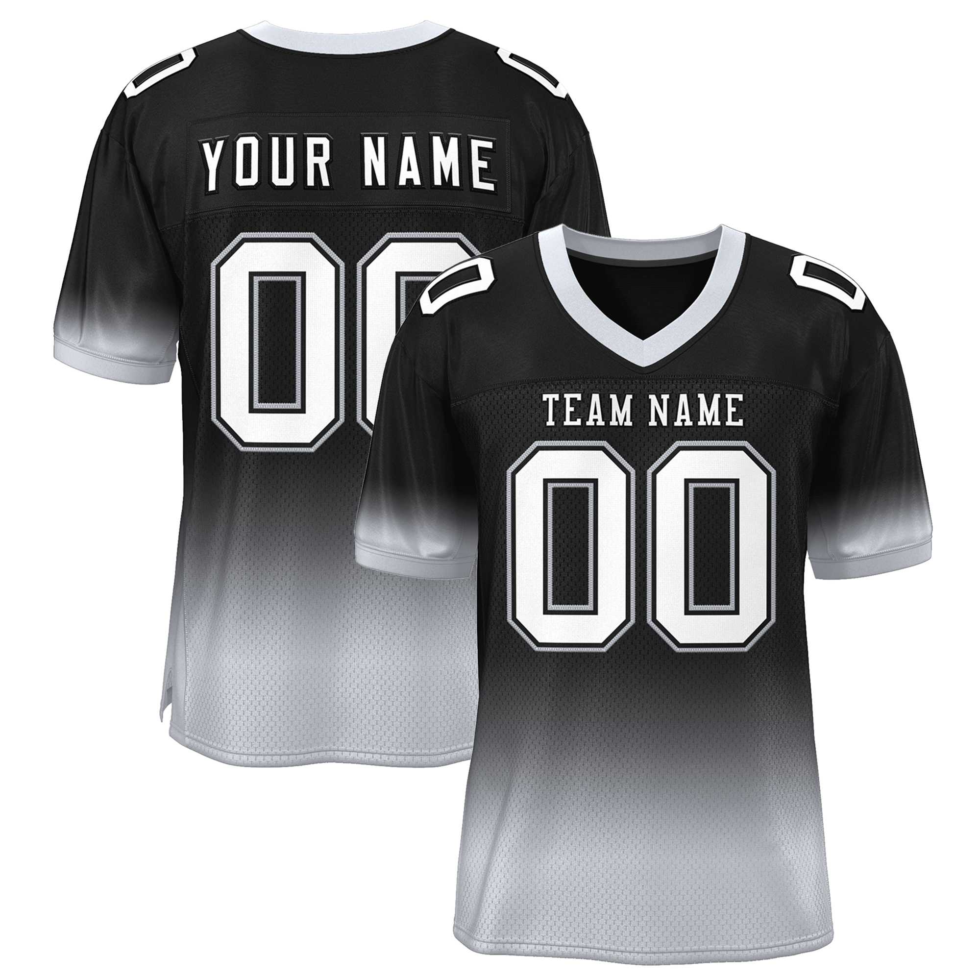 Custom Black Gray-White Gradient Fashion Personalized Team Football Jersey