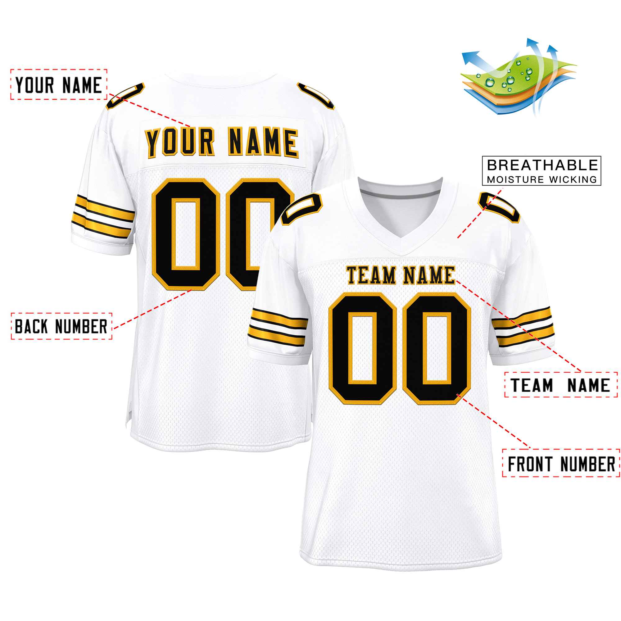 Custom White Black-Yellow Classic Style Authentic Football Jersey