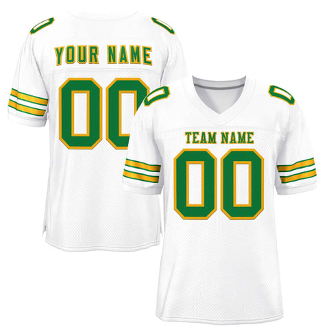 Custom White Kelly Green-Gold Classic Style Authentic Football Jersey