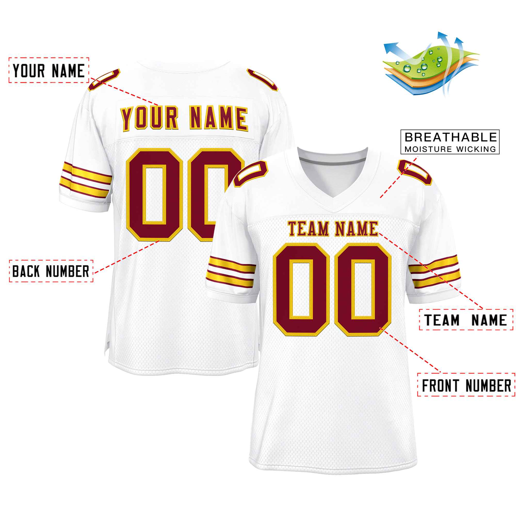 Custom White Crimson-Gold Classic Style Authentic Football Jersey