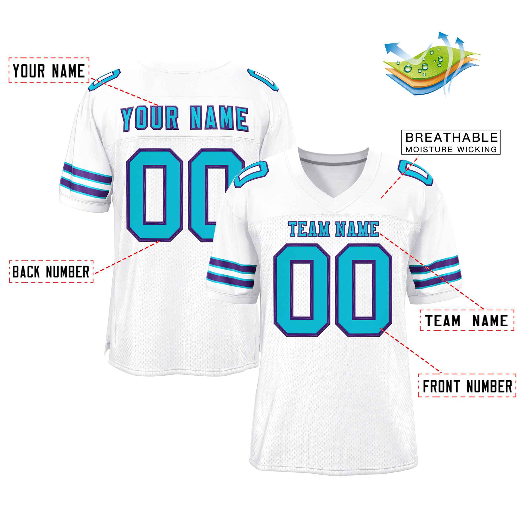 Custom White Light Blue-Purple Classic Style Authentic Football Jersey