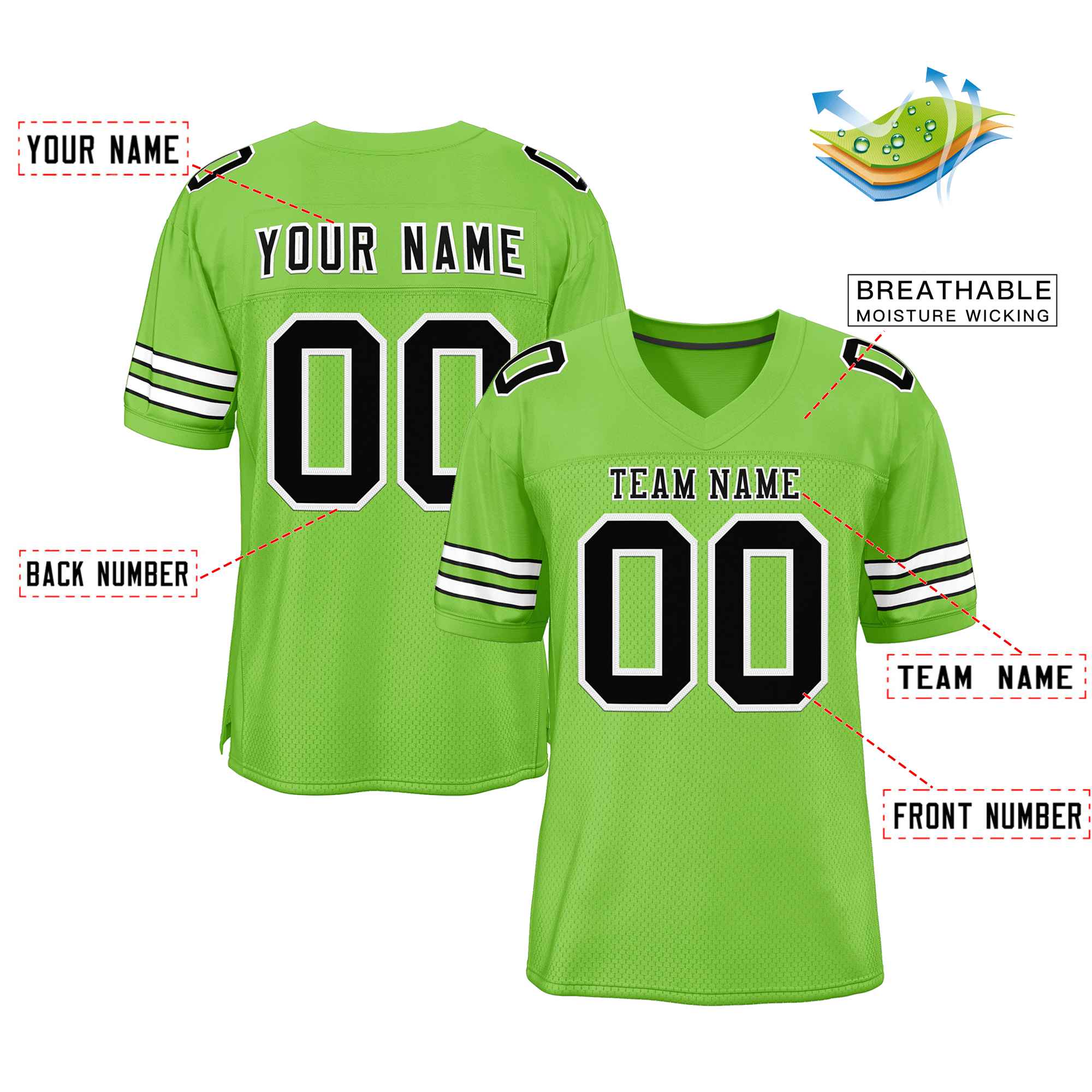 Custom Neon Green Black-White Classic Style Authentic Football Jersey