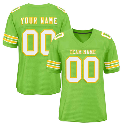 Custom Neon Green White-Gold Classic Style Authentic Football Jersey