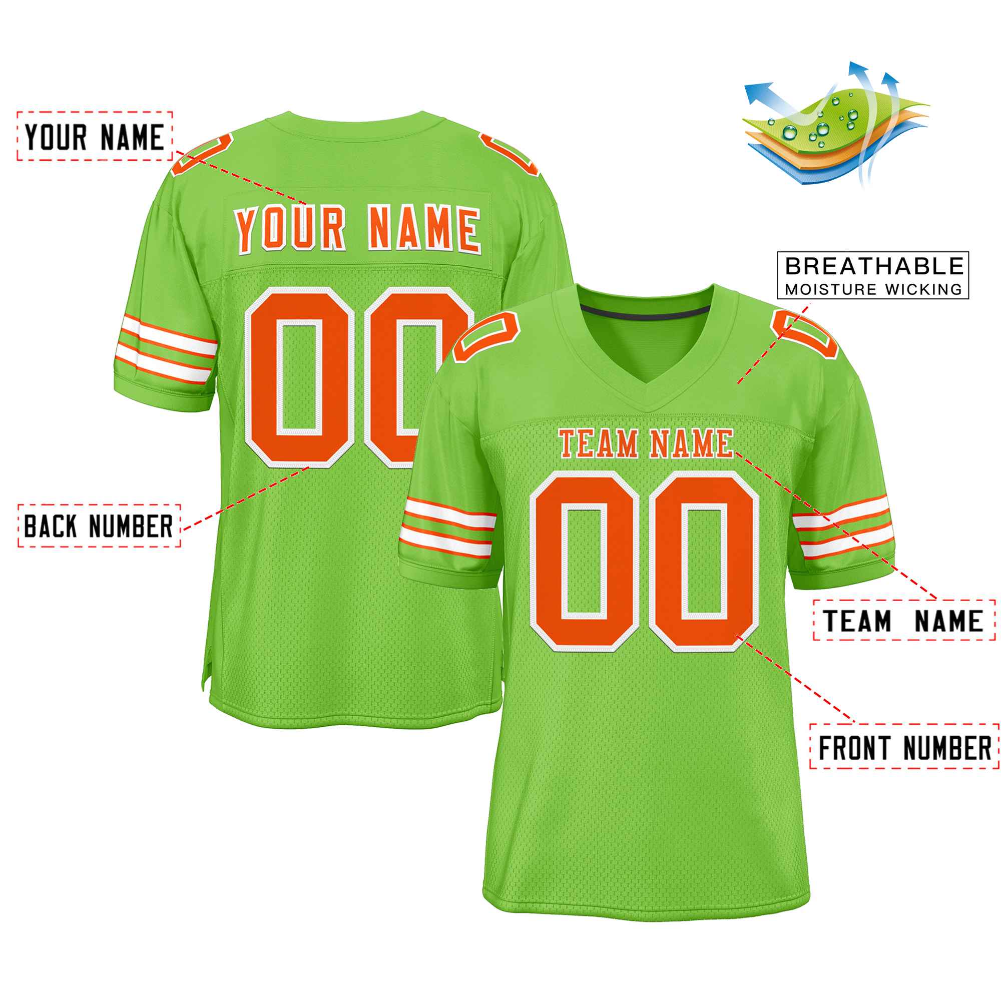 Custom Neon Green Orange-White Classic Style Authentic Football Jersey