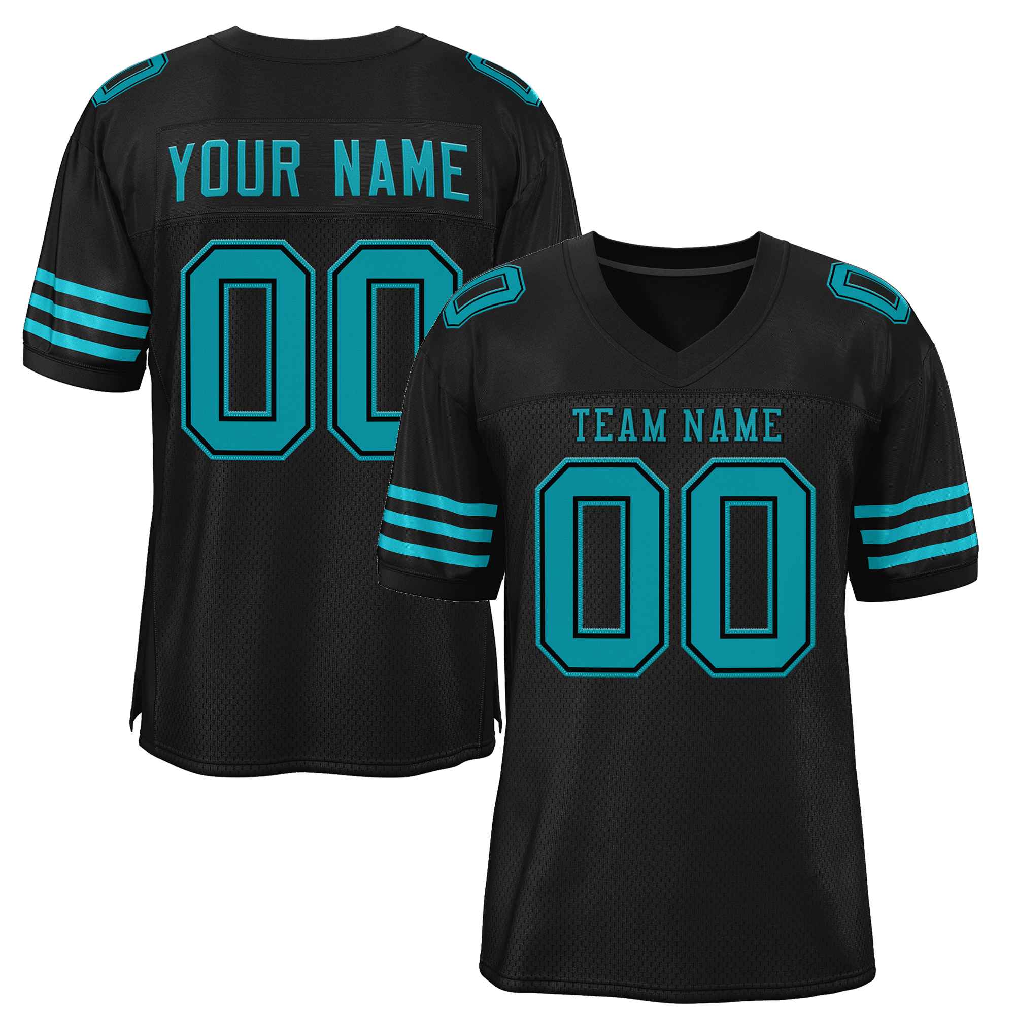 Custom Black Aqua-Black Classic Style Authentic Football Jersey