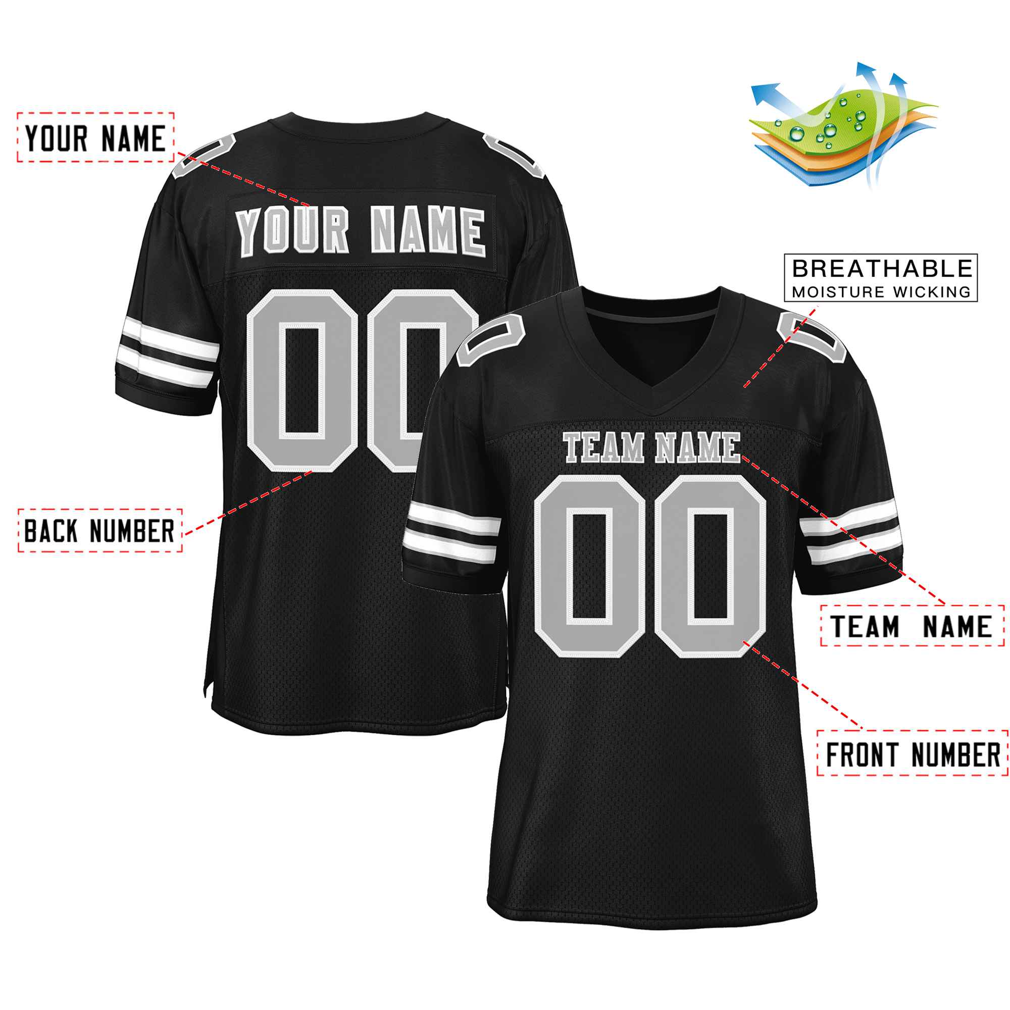 Custom Black Gray-White Classic Style Authentic Football Jersey