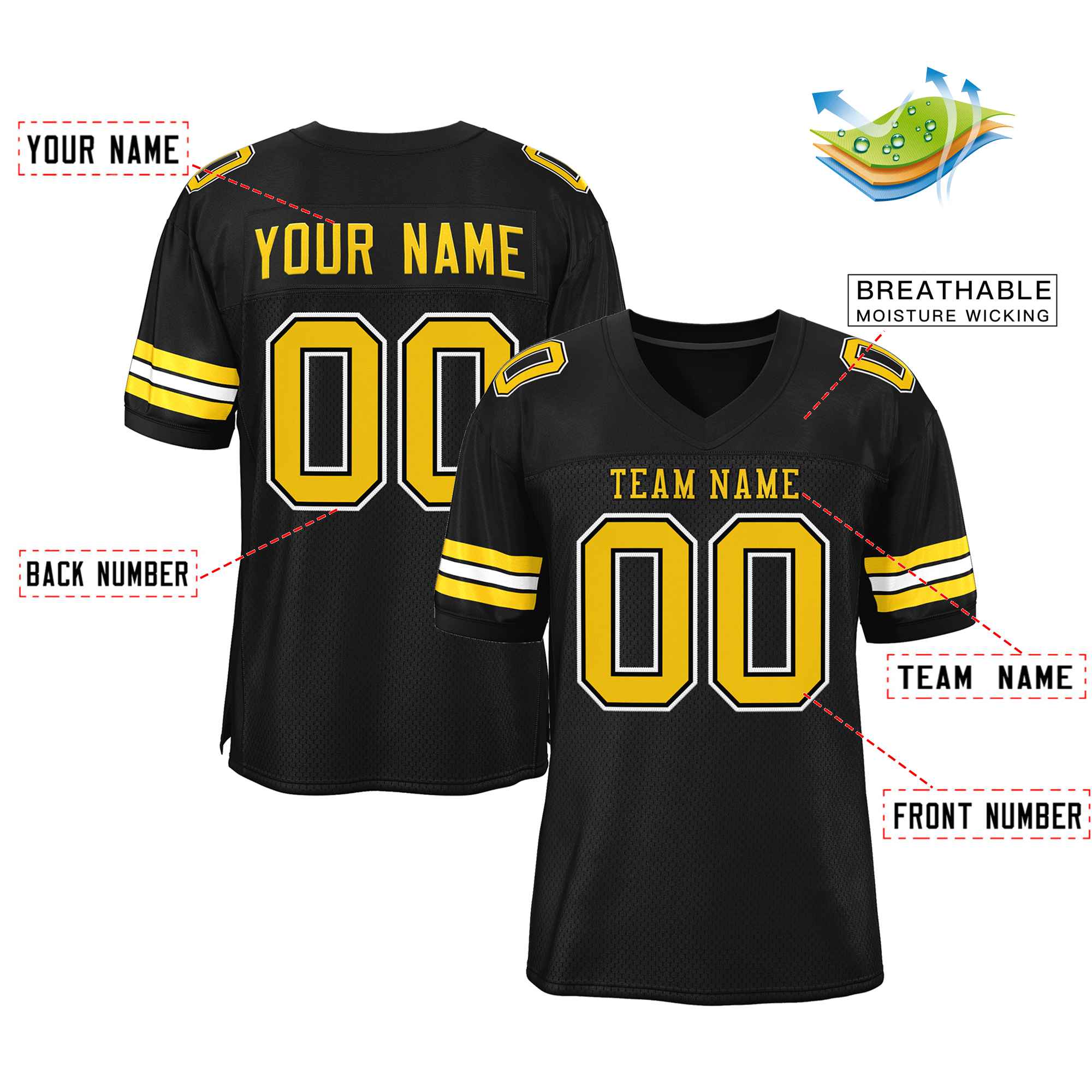 Custom Black Gold-Black Classic Style Authentic Football Jersey