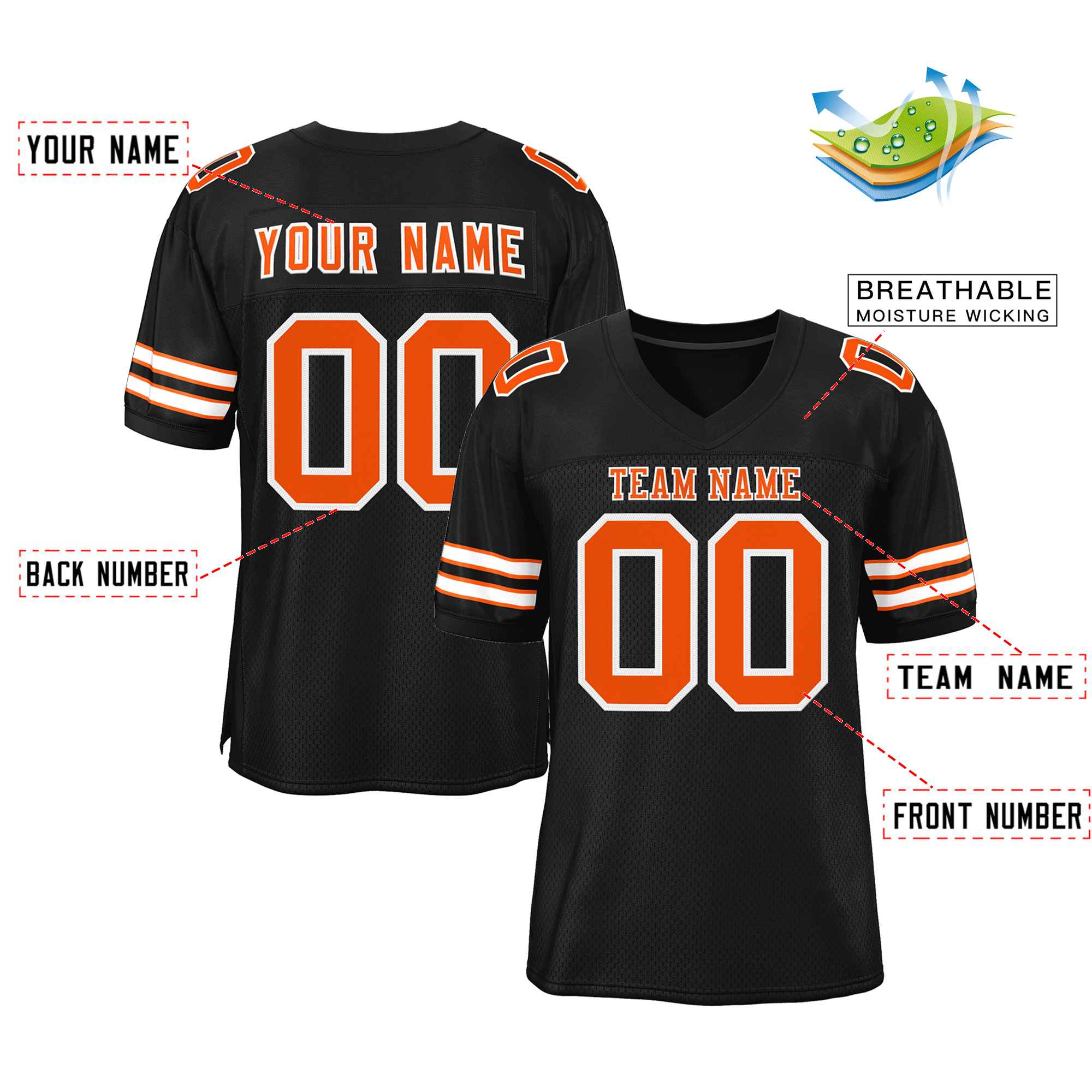 Custom Black Orange-White Classic Style Authentic Football Jersey