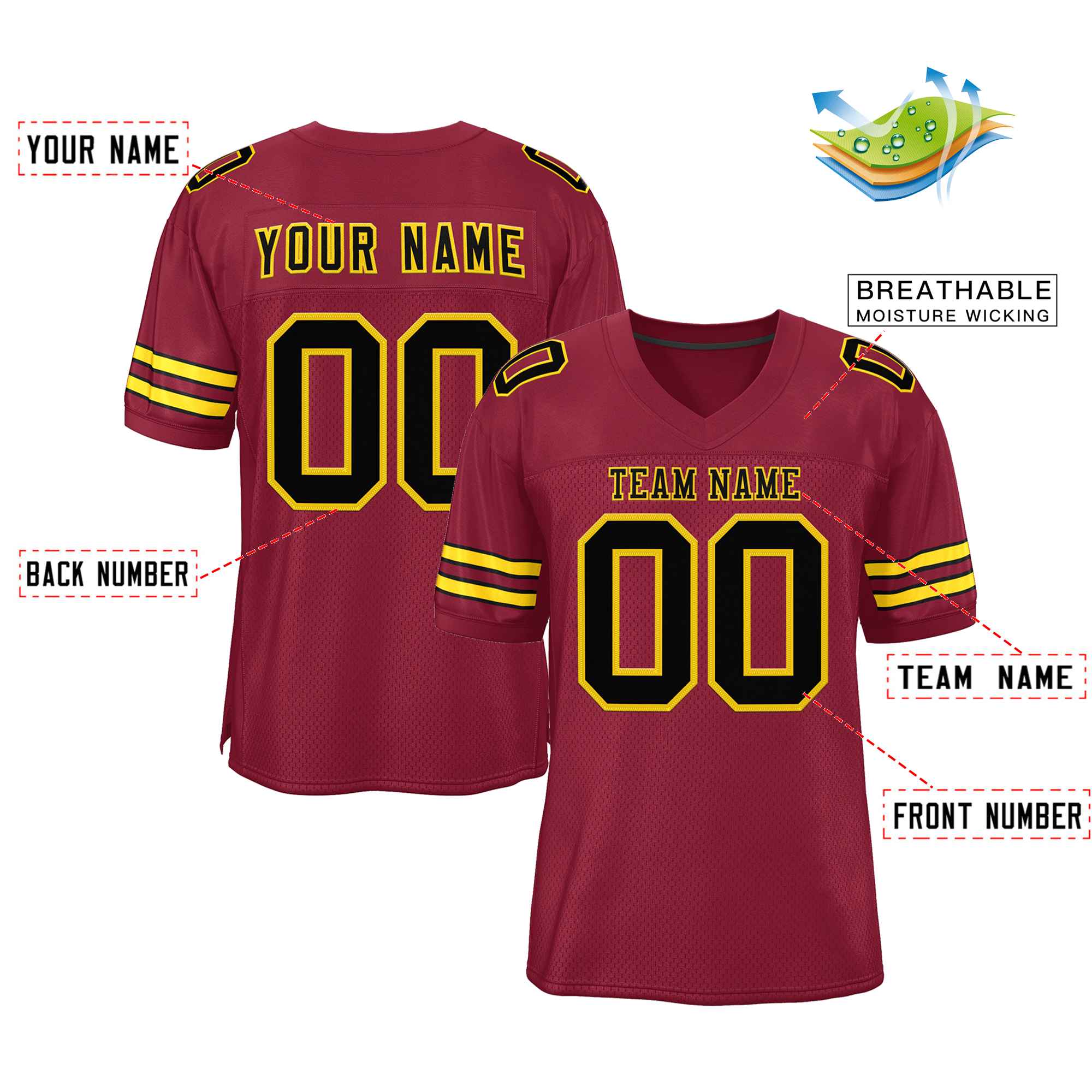 Custom Burgundy Black-Gold Classic Style Authentic Football Jersey