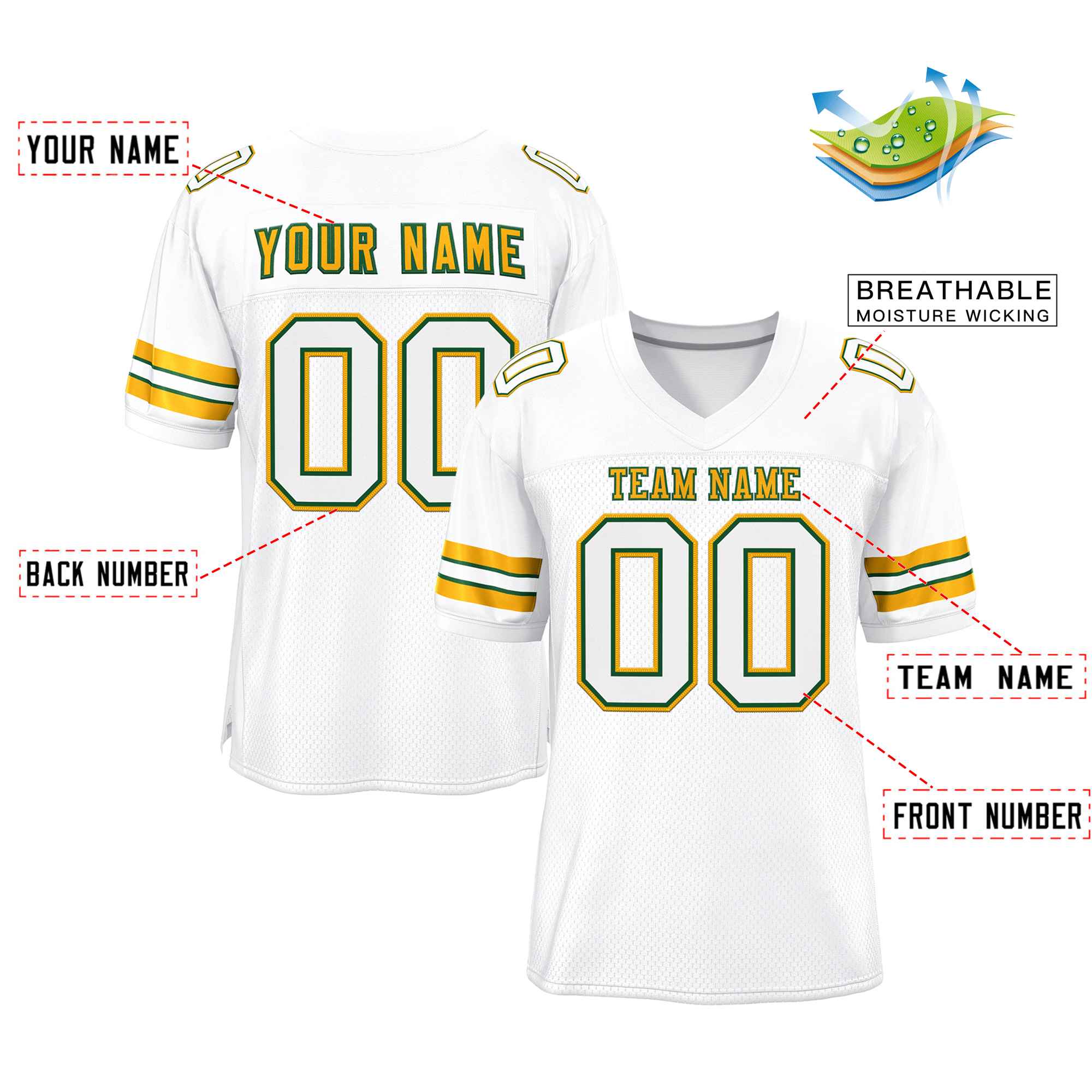 Custom White Gold-Kelly Green Classic Style Authentic Football Jersey