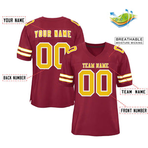 Custom Burgundy Gold-White Classic Style Authentic Football Jersey