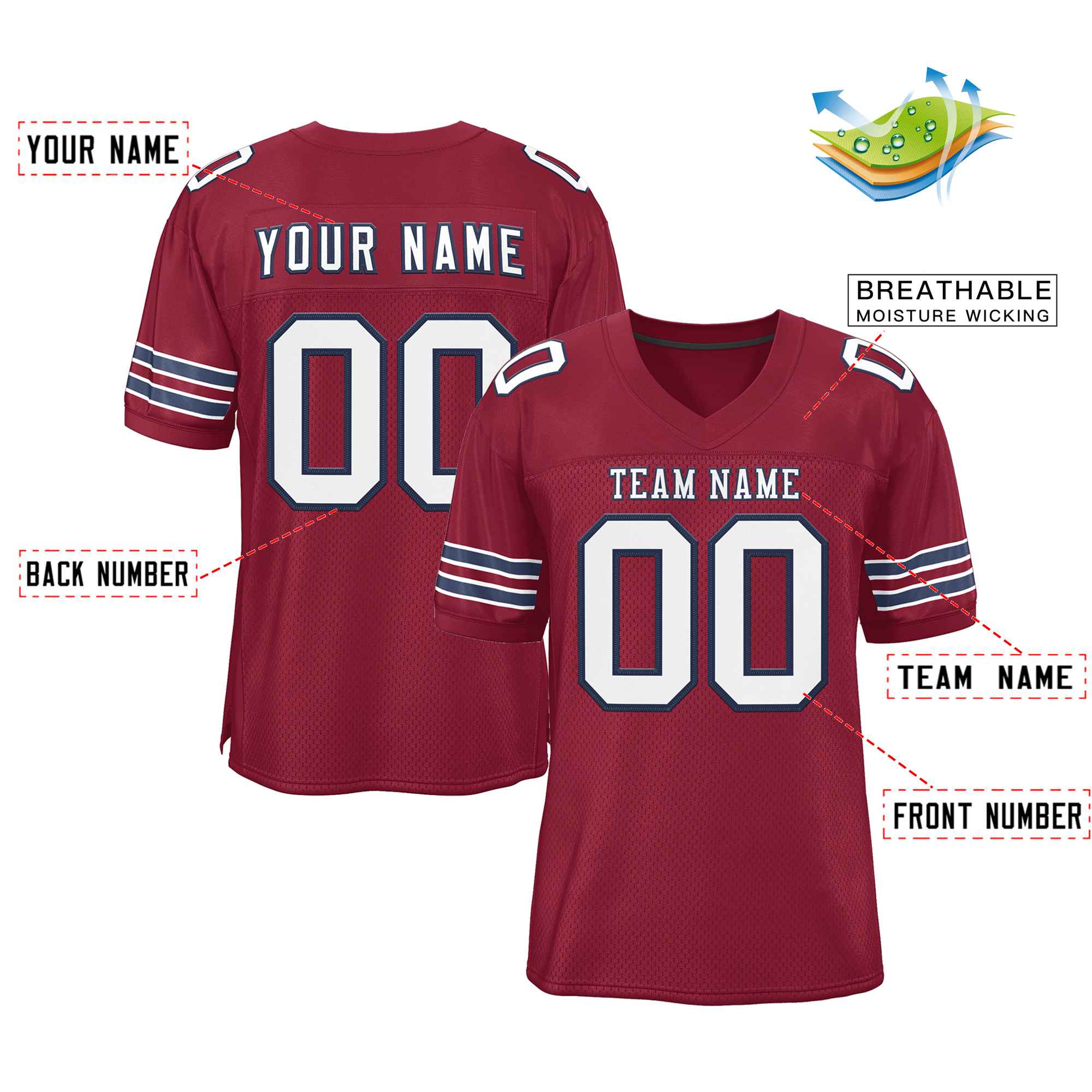 Custom Burgundy White-Navy Classic Style Authentic Football Jersey