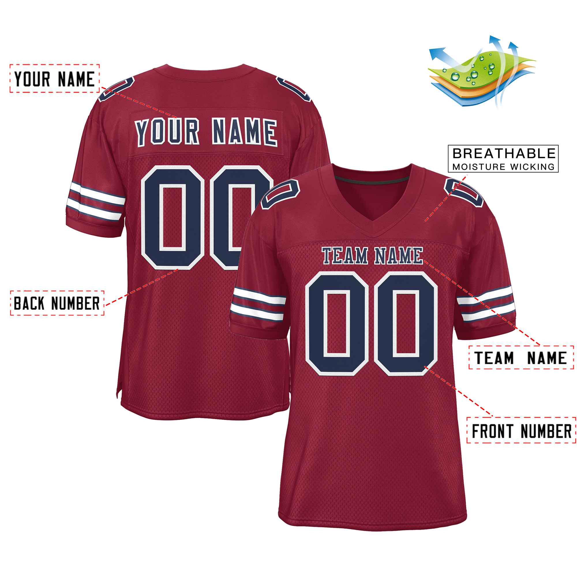 Custom Burgundy Navy-White Classic Style Authentic Football Jersey